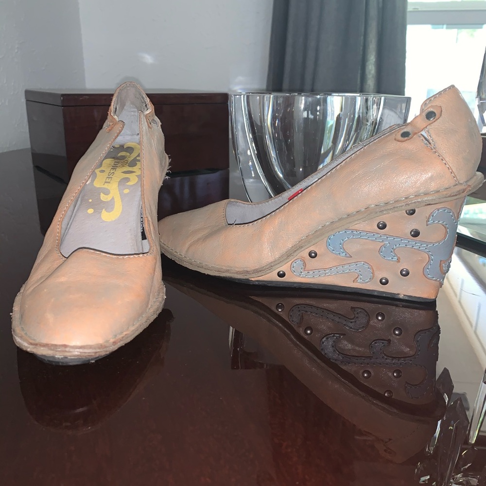 Diesel Beige and Blue Wedges